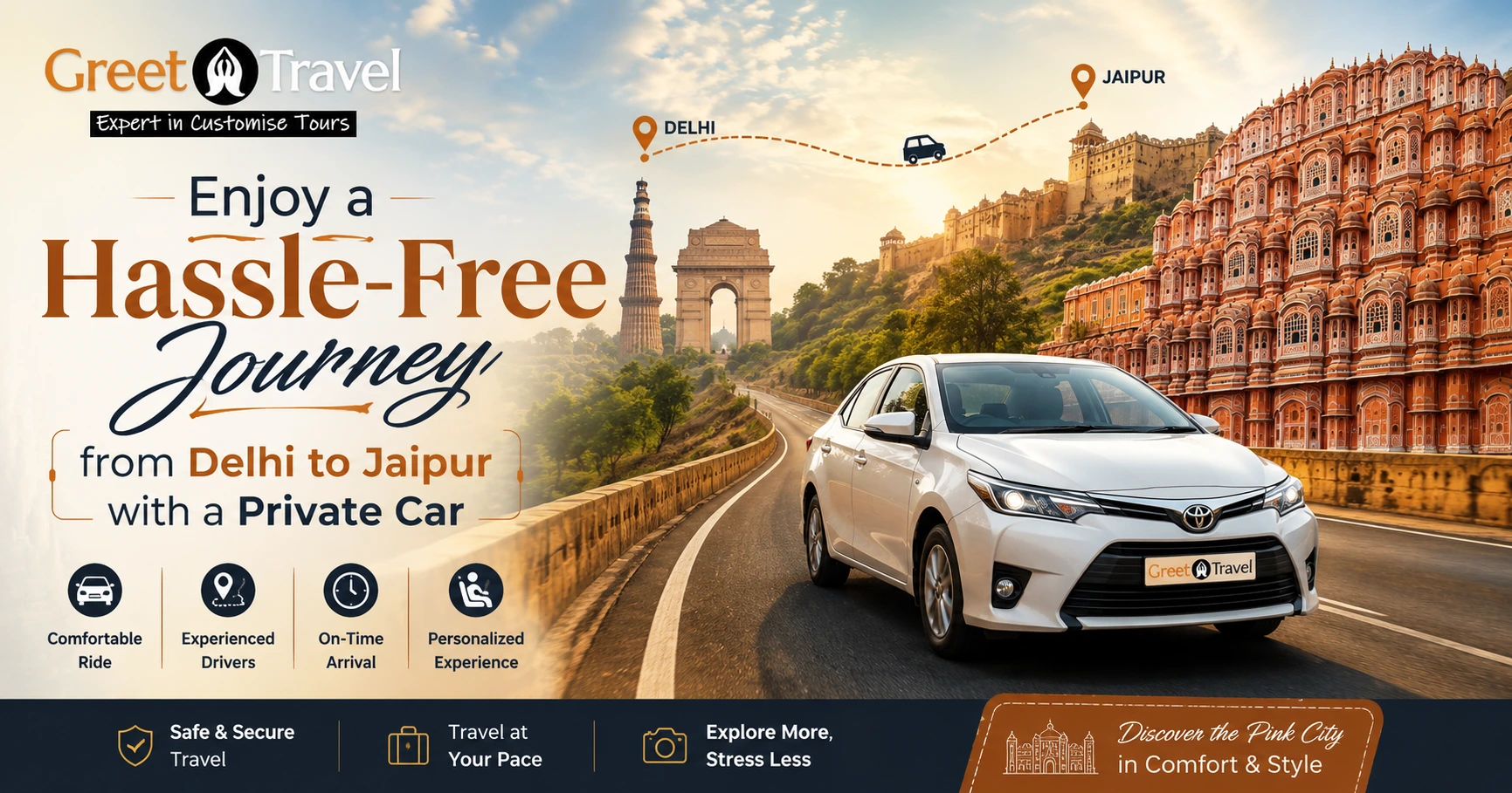 Private Car Rental Tour from Delhi to Jaipur