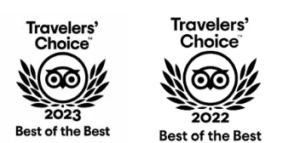 Tripadvisor Travellers' Choice Best of the Best 2023 and 2022 badges